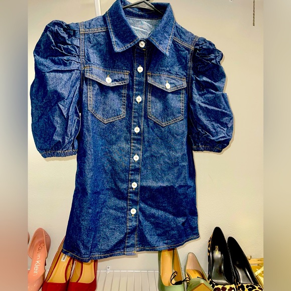 🆕 SHEIN Puffy Sleeve Denim Button Shirt 👕 - Picture 2 of 4